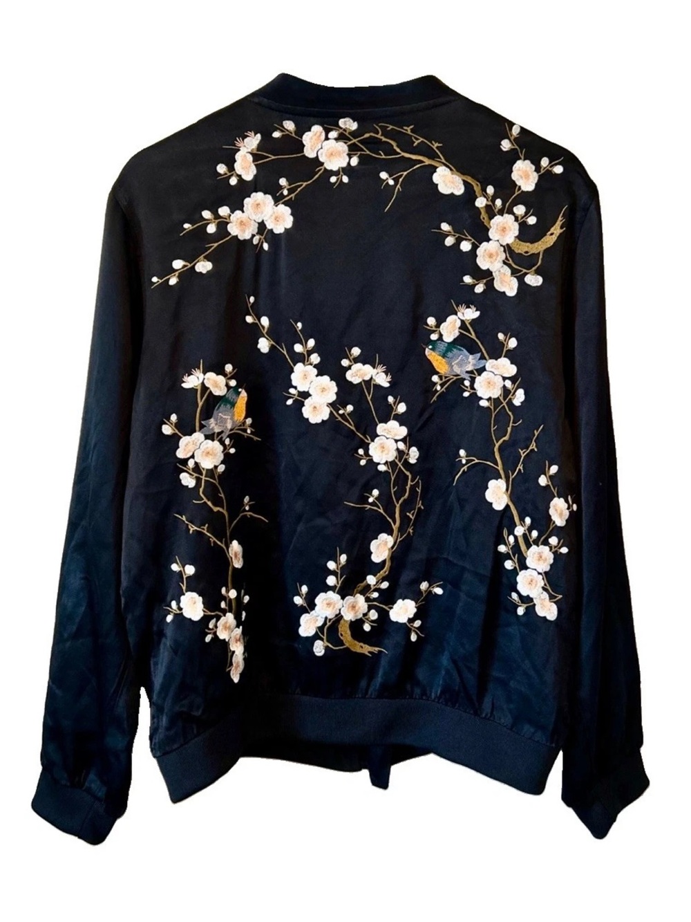Zara Black Bird Embroidered Bomber Jacket Size M - Picture 3 of 9